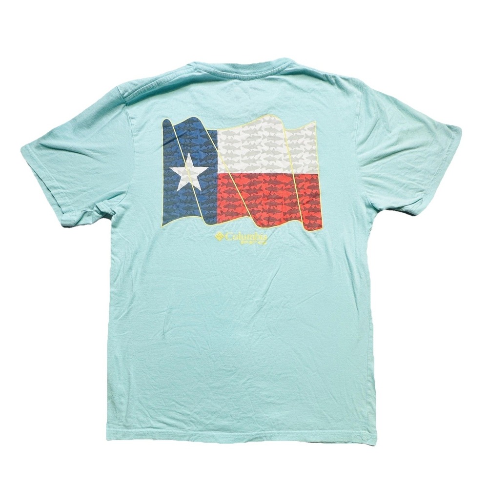 Columbia PFG Shirt Mens Medium Green Texas Flag Fishing Graphic Tee Short Sleeve